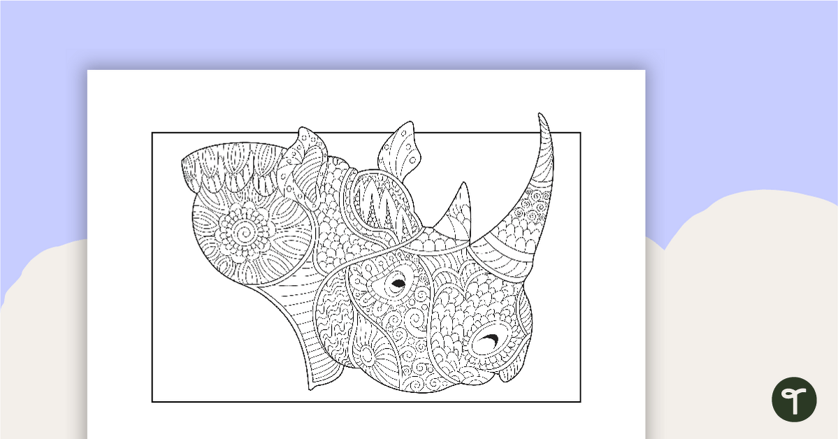 Rhino mindful coloring sheet teach starter