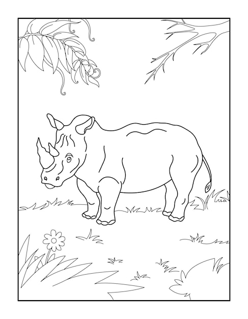 Premium vector rhino coloring book for kids wild animal coloring pages for children