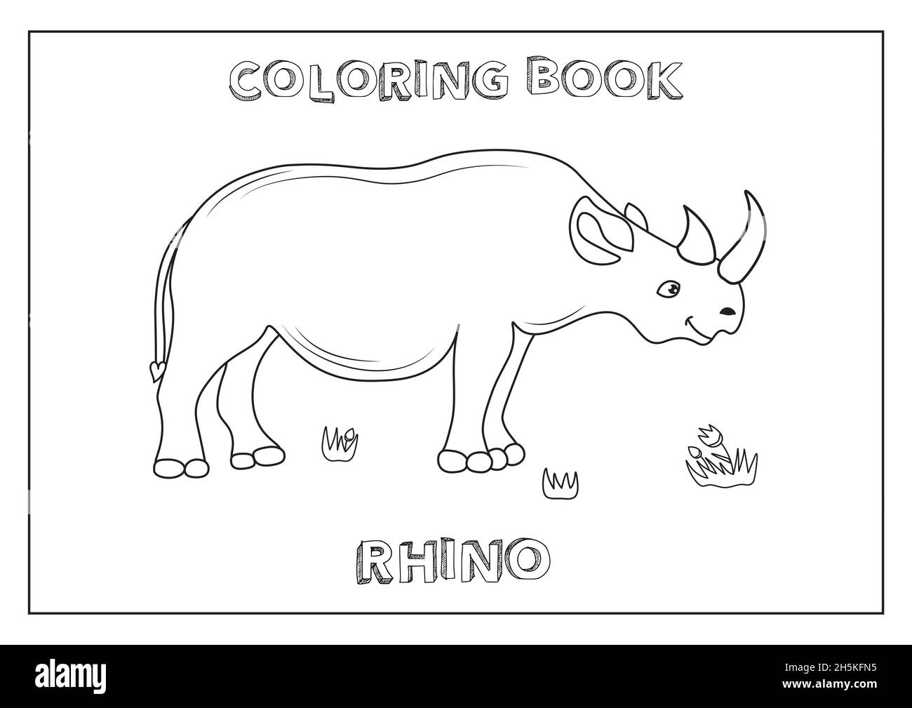 Kids coloring book rhino ready to print paper format a black and white made in vector stock vector image art