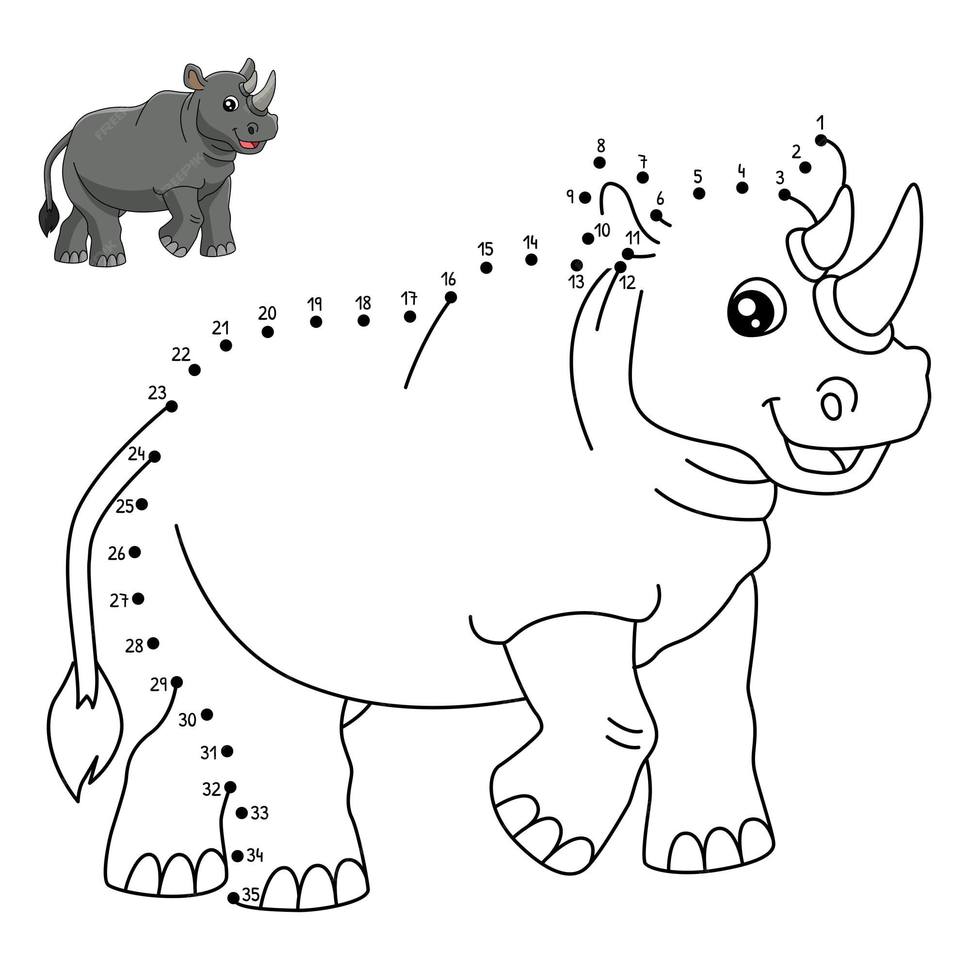 Premium vector dot to dot rhinoceros coloring page for kids