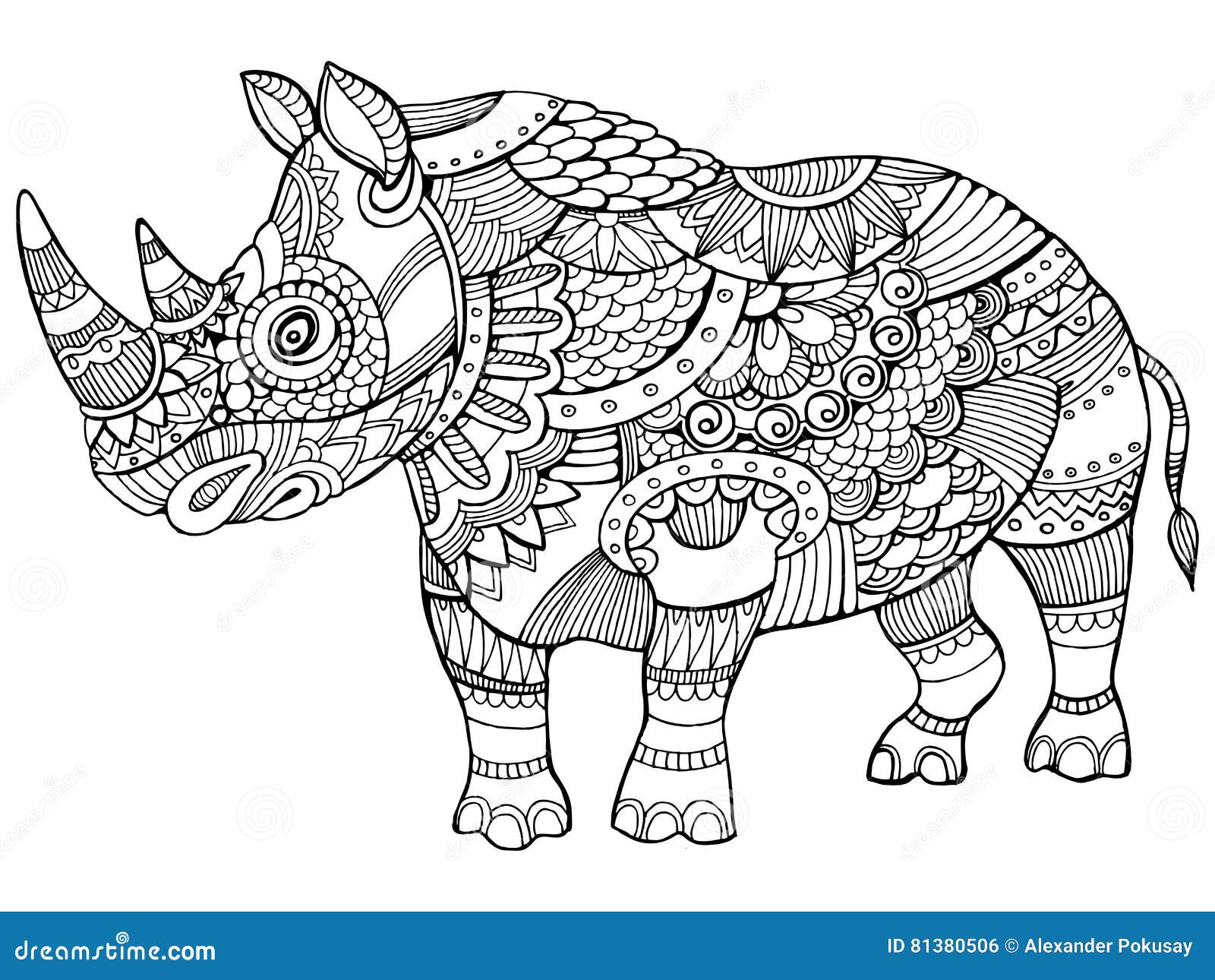 Rhinoceros coloring book for adults vector stock vector
