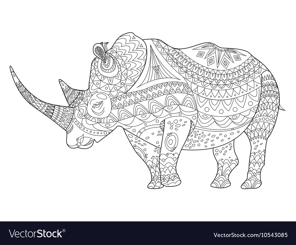 Rhinoceros coloring book for adults royalty free vector