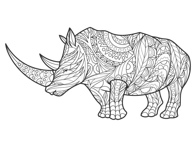 Rhinoceros coloring book for adults vector stock vector
