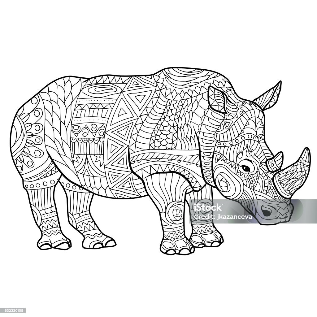Rhinoceros coloring book for adults vector illustration stock illustration