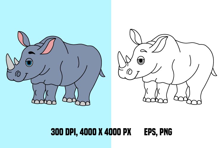 Cartoon cute rhino for coloring page
