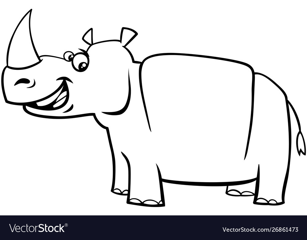 Happy rhinoceros character coloring page vector image