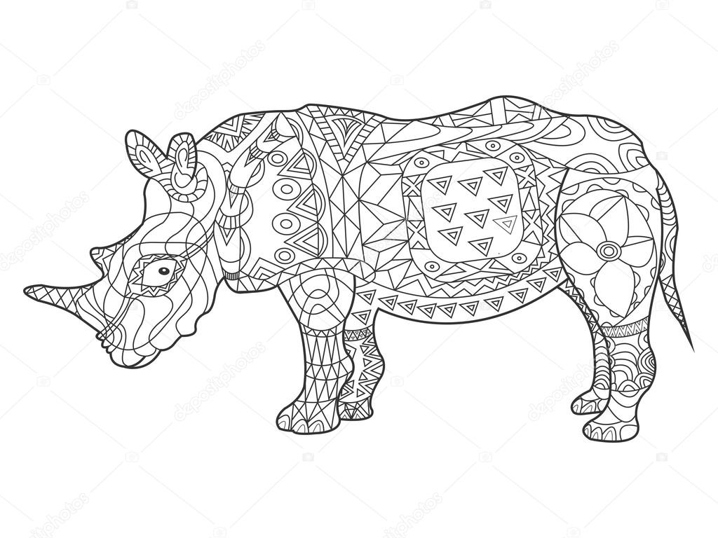 Rhinoceros coloring book for adults vector stock vector by alexanderpokusay