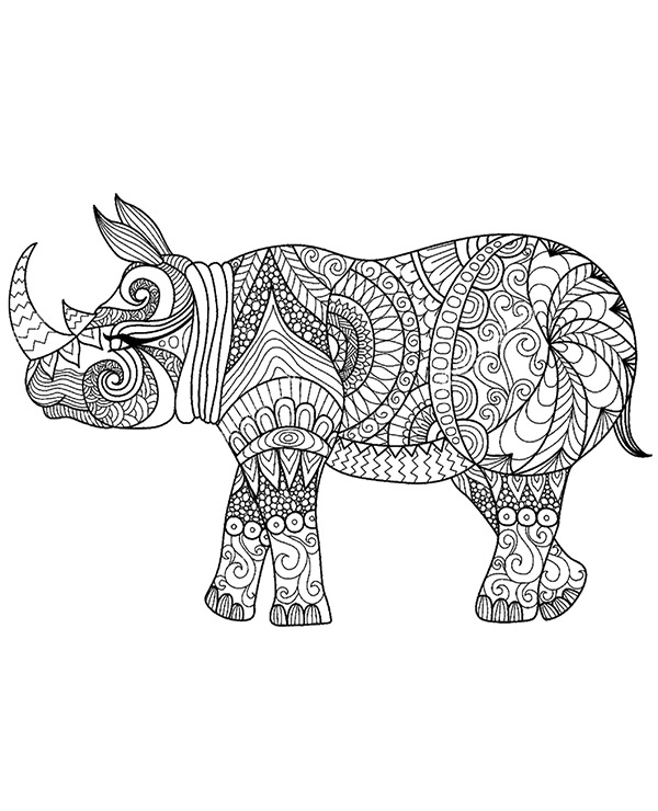 Coloring page for adults with rhinoceros rhino printable