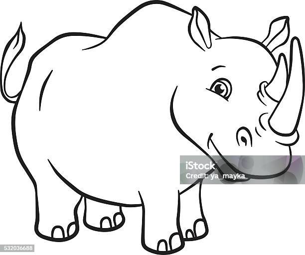 Cute rhinoceros stands and smiles stock illustration