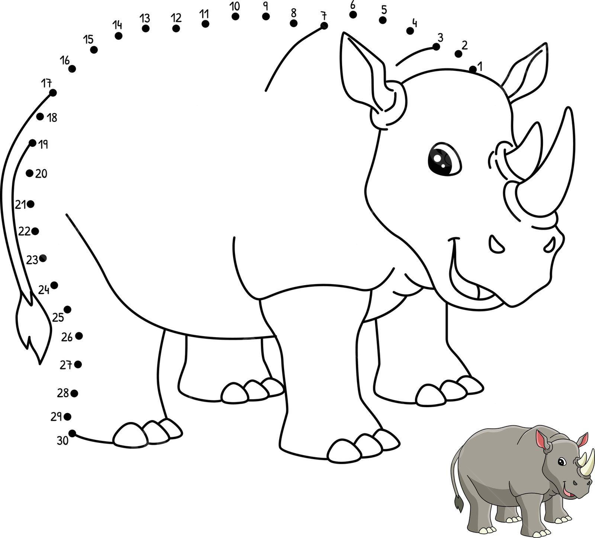 Dot to dot rhinoceros isolated coloring page page rhino kids vector page rhino kids png and vector with transparent background for free download