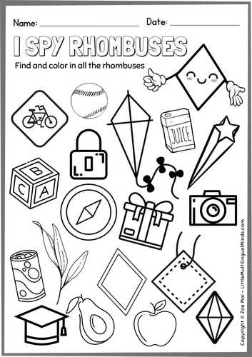 Kindergarten d shapes worksheet rhombus