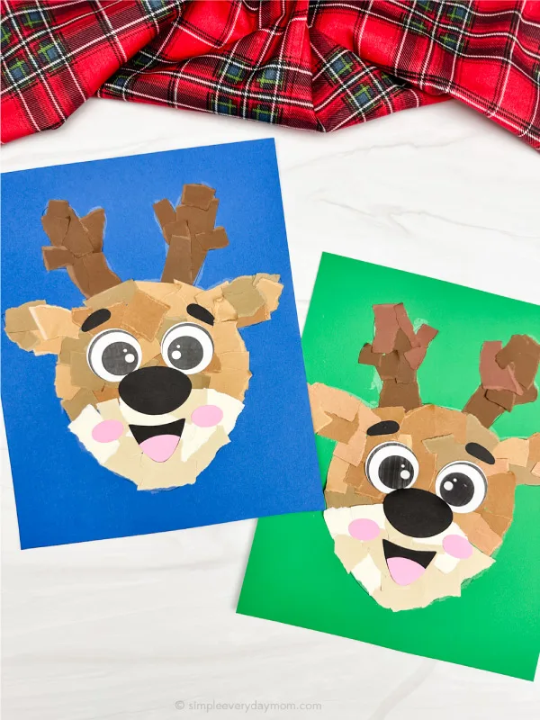 Torn paper reindeer craft for kids free template
