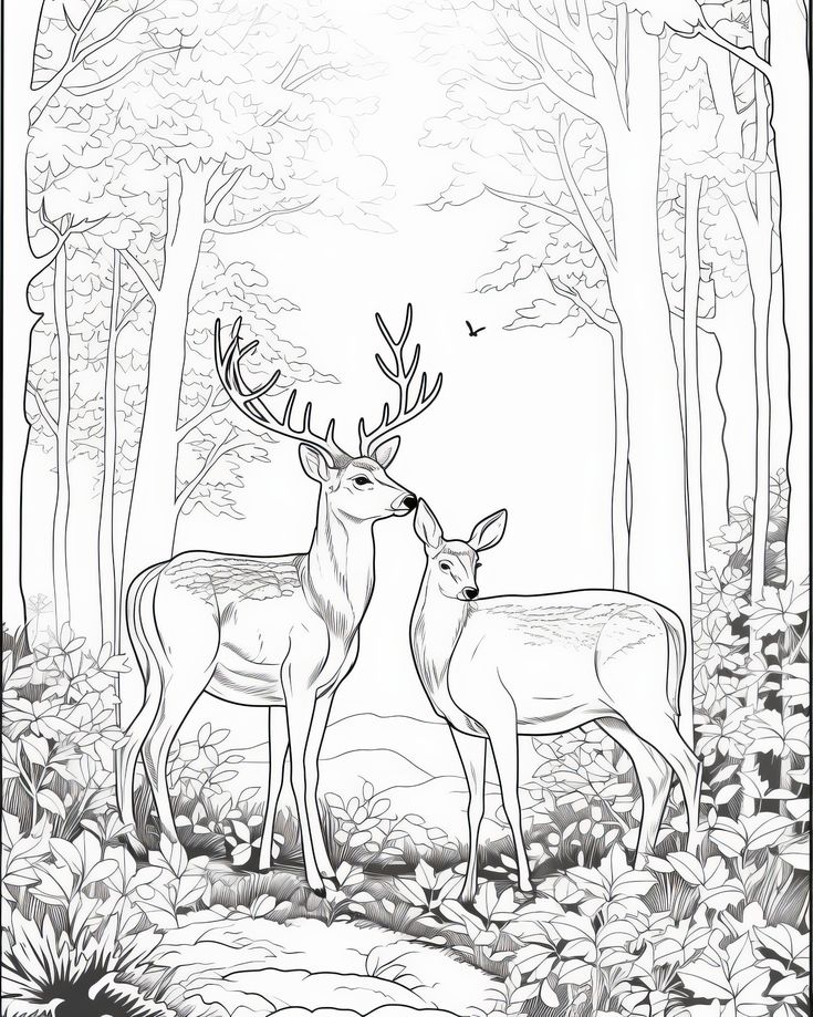 Coloring page line draw forest enchanted deer coloring pages color drawing art deer artwork