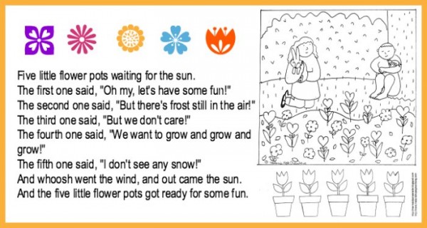 Spring coloring page and rhyming activity