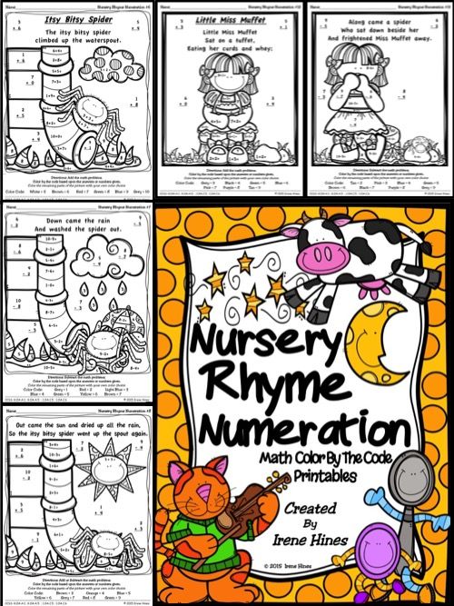 Nursery rhyme math color by number code kindergarten st grade coloring pages nursery rhyme math nursery rhymes maths puzzles
