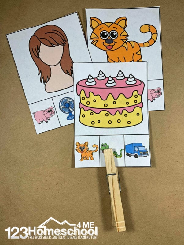Free rhyming clip cards with pictures