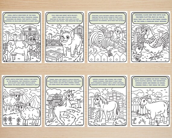 Farm animals coloring book for kids creatures coloring page pages interesting poetic facts rhymes printable digital instant download