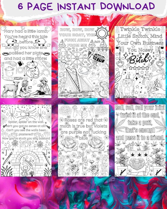Adult nursery rhymes coloring pages adult humor coloring printable pdf coloring book digital coloring book funny coloring pages