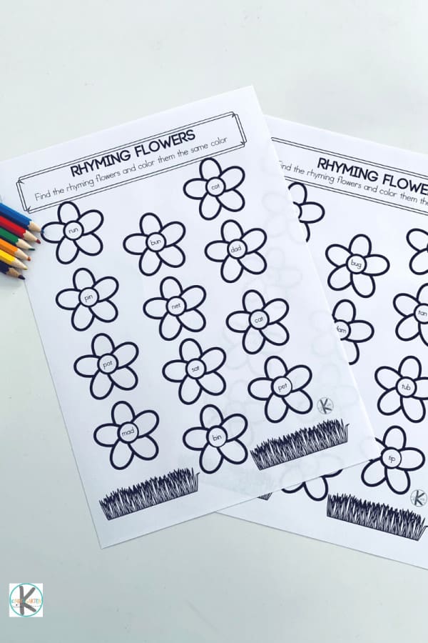 Free rhyming flowers worksheet