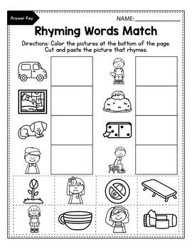 Cvc rhyming words worksheets activities picture cards kindergarten assessment