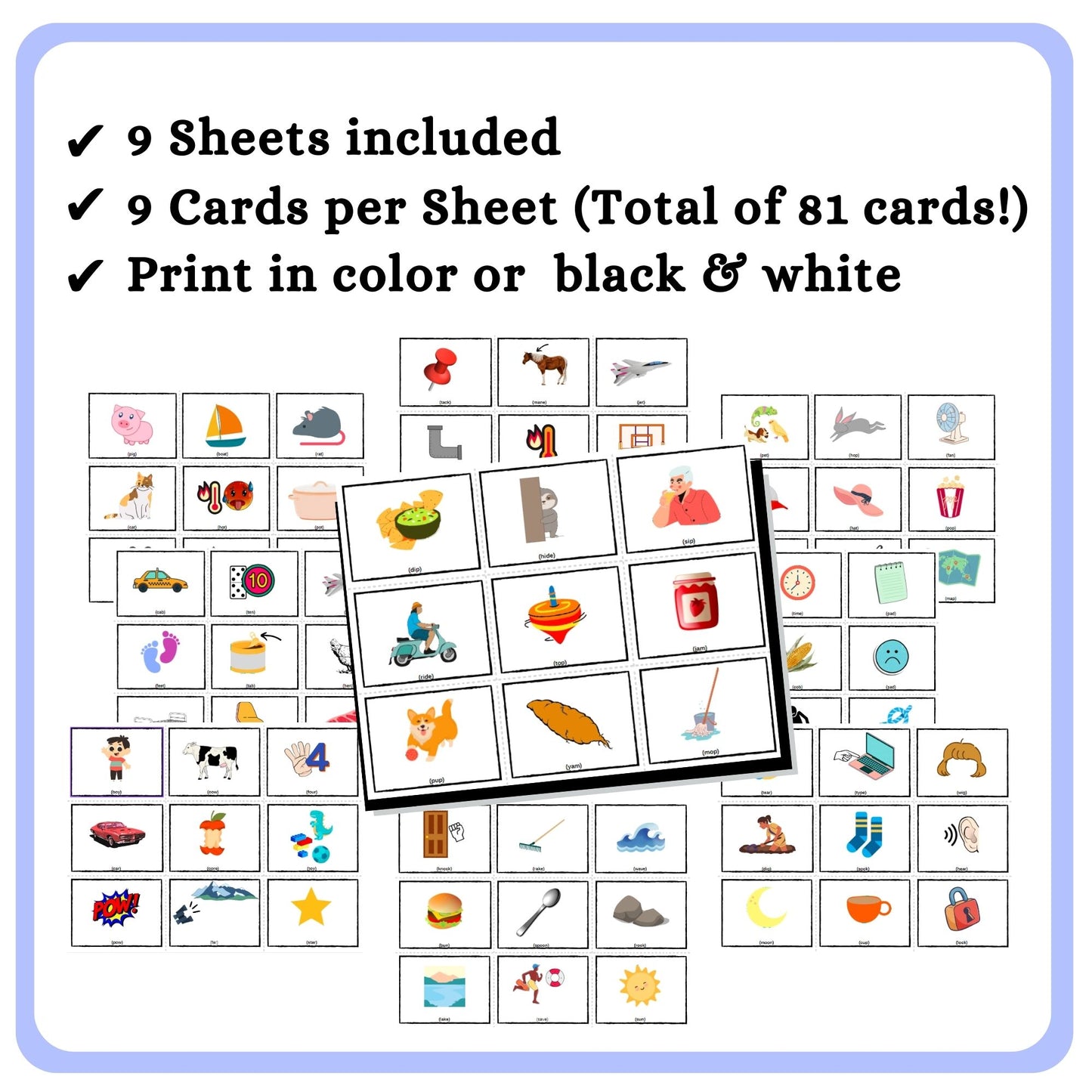 Rhyming words picture cards â my three readers