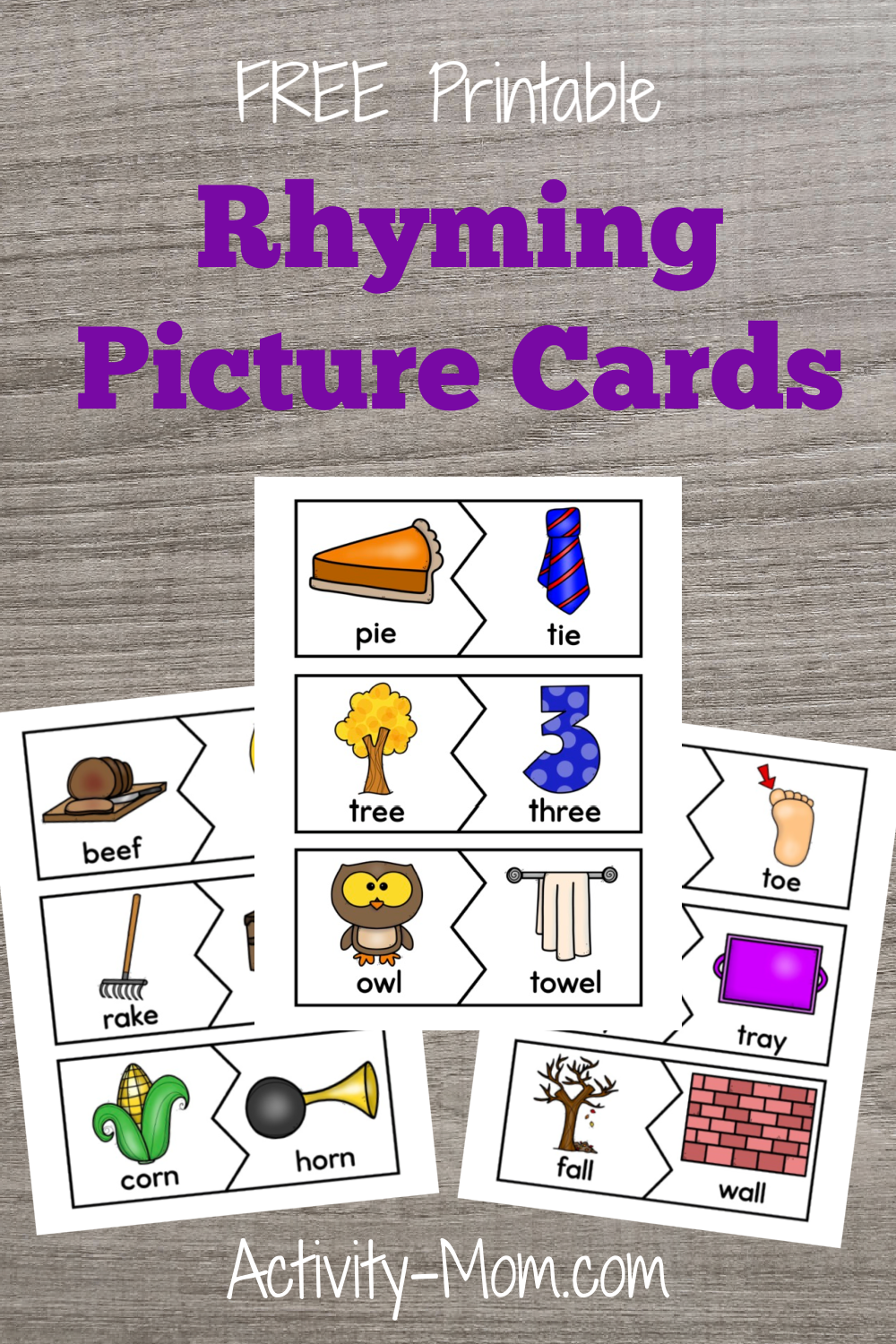 Picture rhyming cards free printable