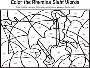 Kindergarten reading writing worksheets words that rhyme with get sight word coloring sight words sight words kindergarten