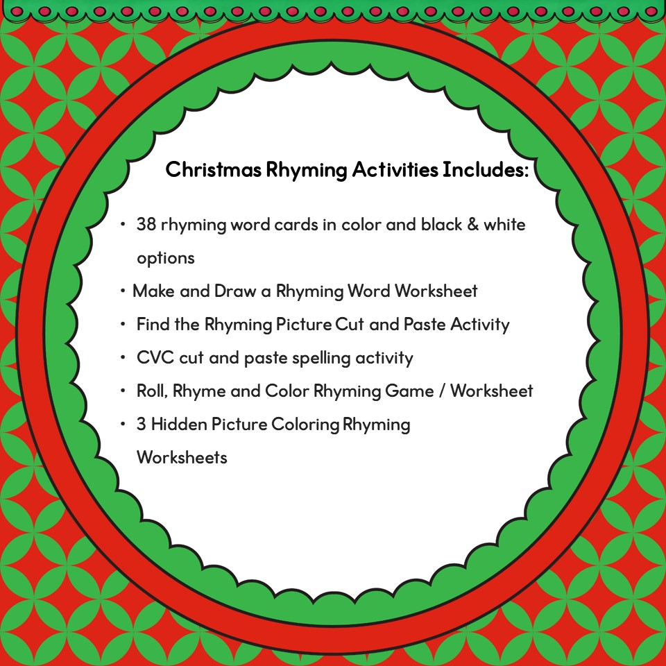 Christmas rhyming activities rhyming words game and worksheets made by teachers