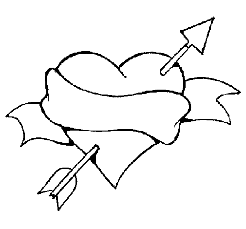 Heart arrow and ribbon coloring page