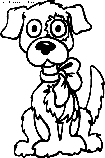 Dog with a ribbon color page