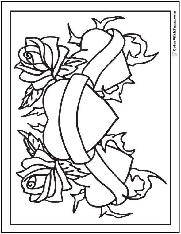 Hearts and roses coloring page happy saint valentines day show your love