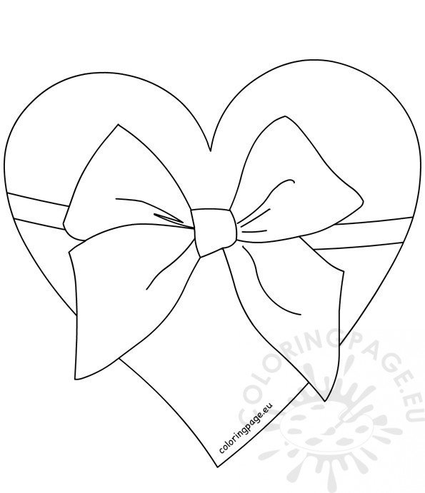 Heart tied with ribbon bow black and white coloring page