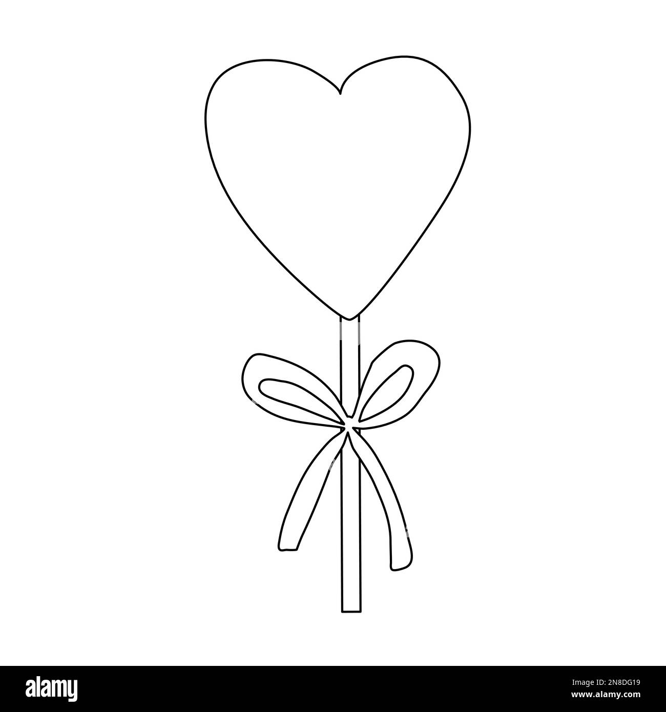 Heart shaped lollipop with ribbon design element for valentines day flat vector outline illustration for kids coloring book stock vector image art
