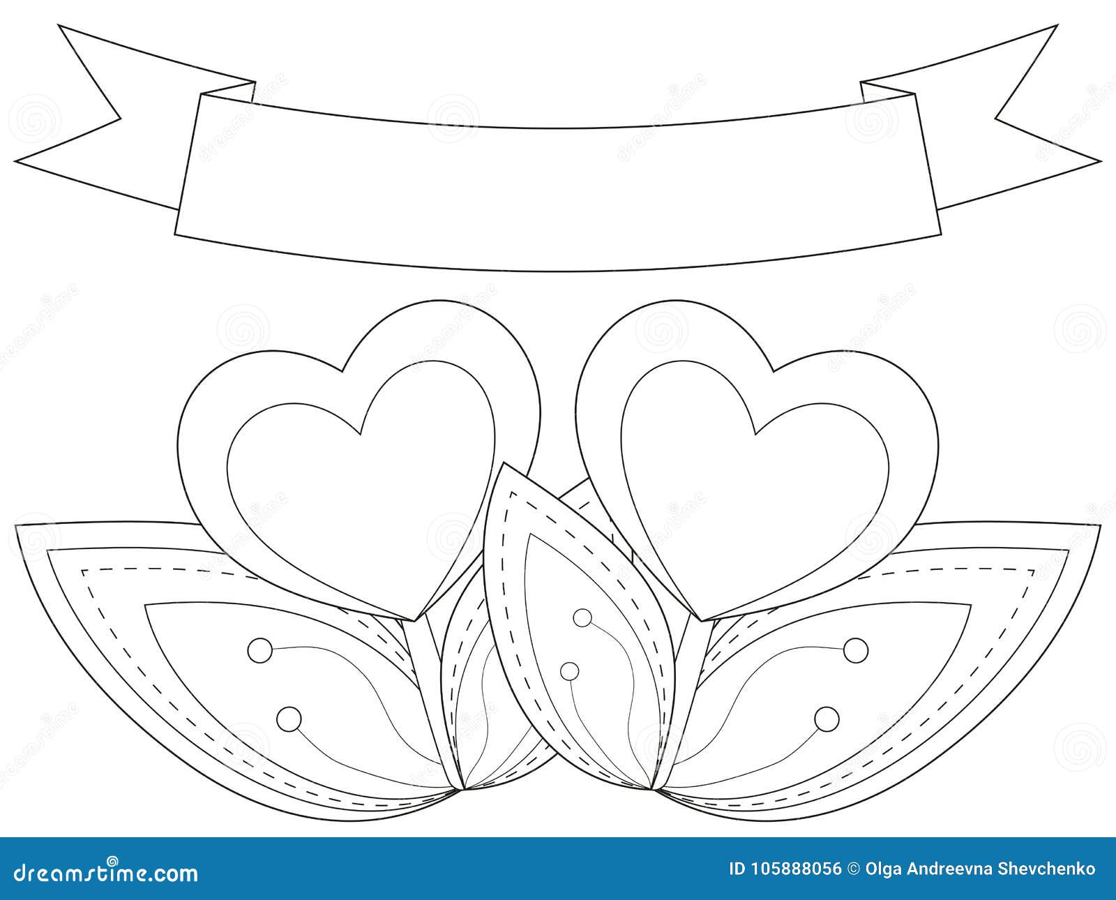 Black and white heart plants under ribbon with place for text stock vector