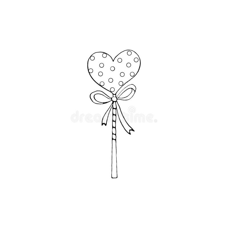 Contour heart shaped lollipop candy with ribbon coloring page valentines day easter holidays clip art element stock illustration