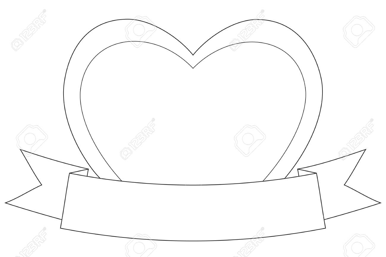 Valentine day themed black and white poster with heart and ribbon coloring book page for adults and kids love holiday vector illustration for gift card flyer certificate or banner royalty free svg