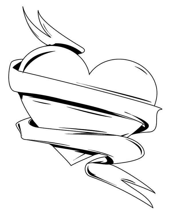 Draw a heart with a ribbon