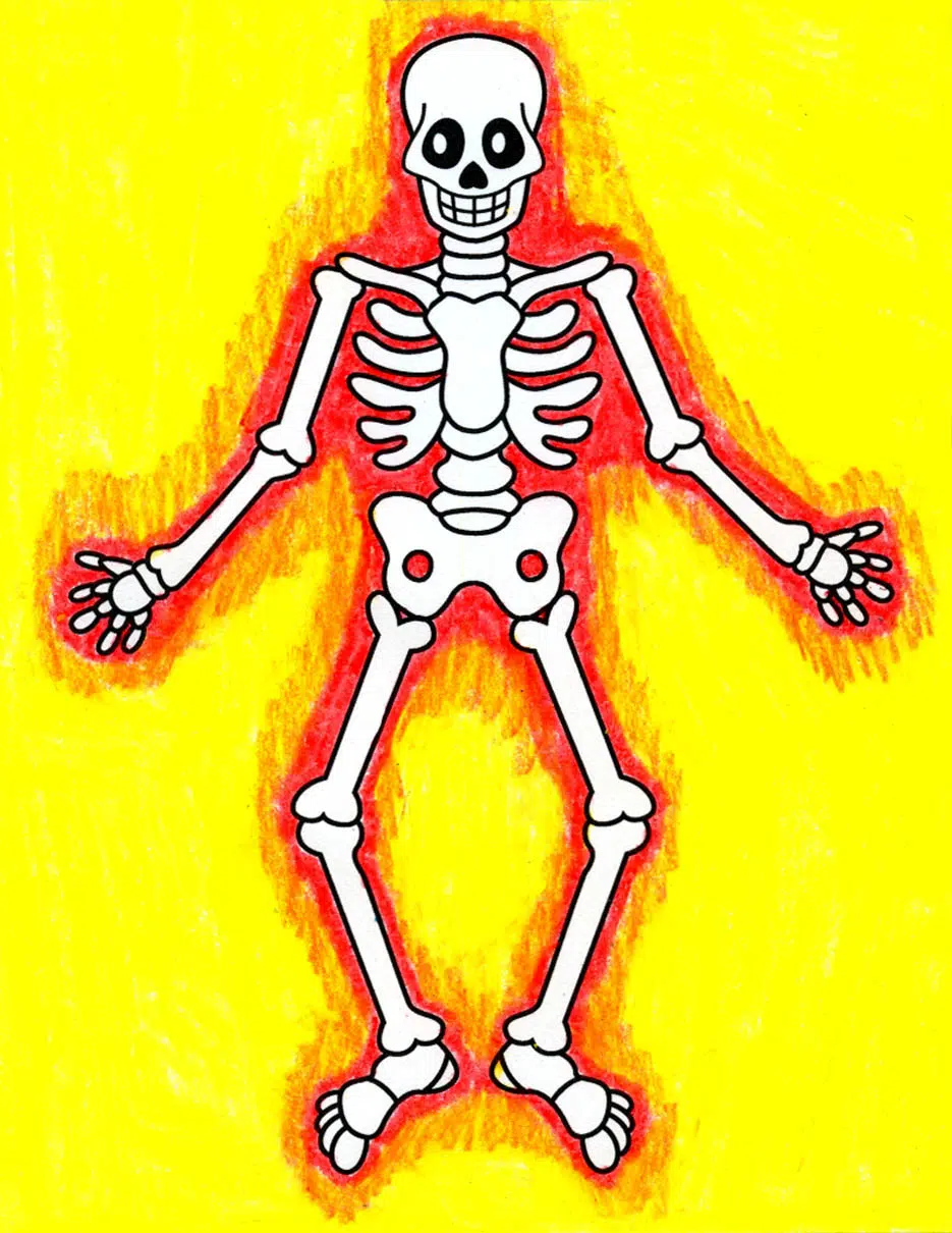 Easy how to draw a skeleton tutorial and skeleton coloring page
