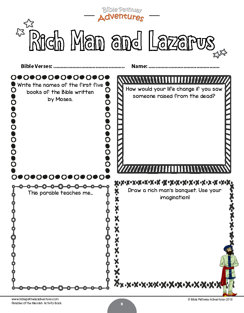 Parable of the rich man and lazarus worksheet instant download learn hebrew bible parables bible for kids