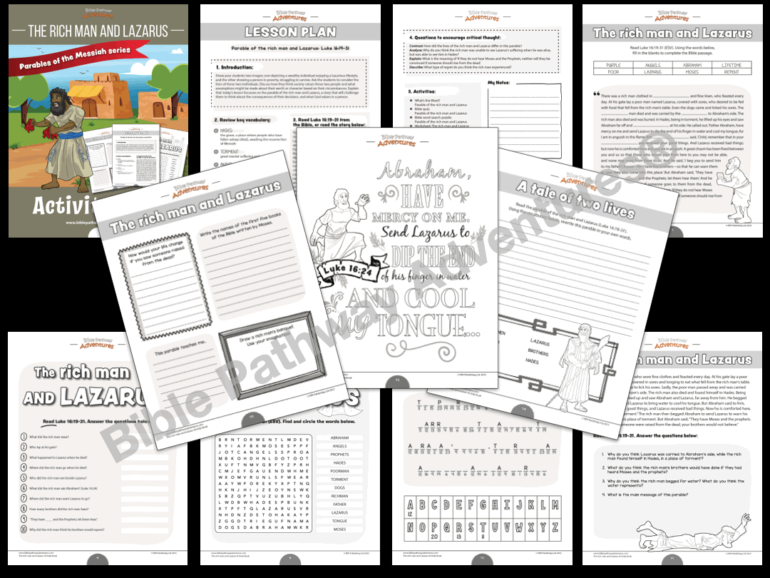 Parable of the rich man and lazarus activity book pdf â bible pathway adventures