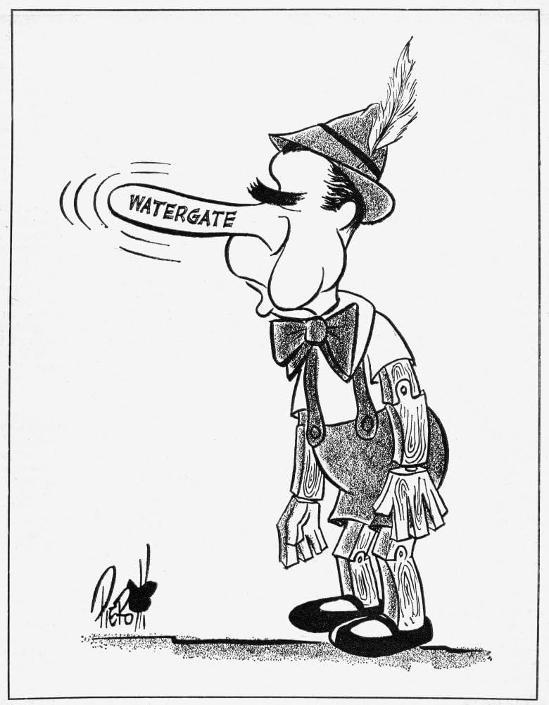 Watergate scandal npresident richard nixon caricatured as pinocchio in a cartoon by john pierotti for the new york post june on the watergate scandal poster print by