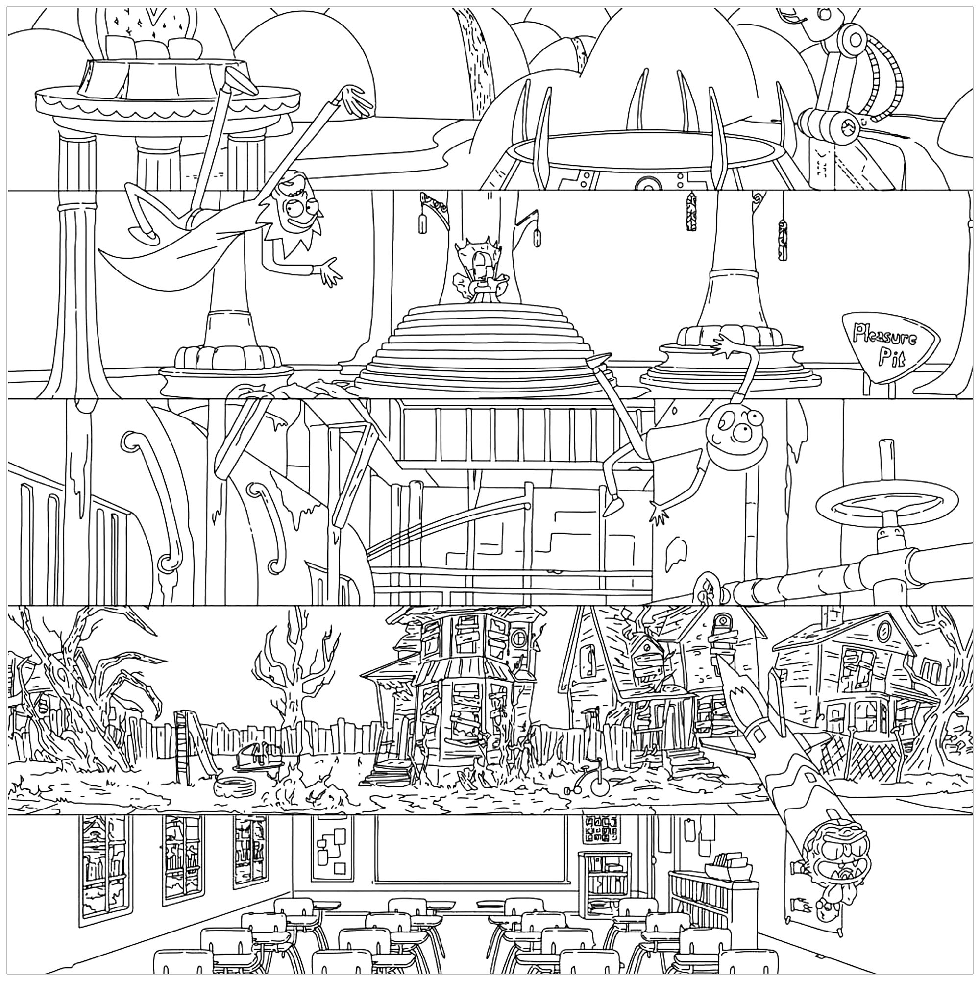 Rick and morty complex drawing