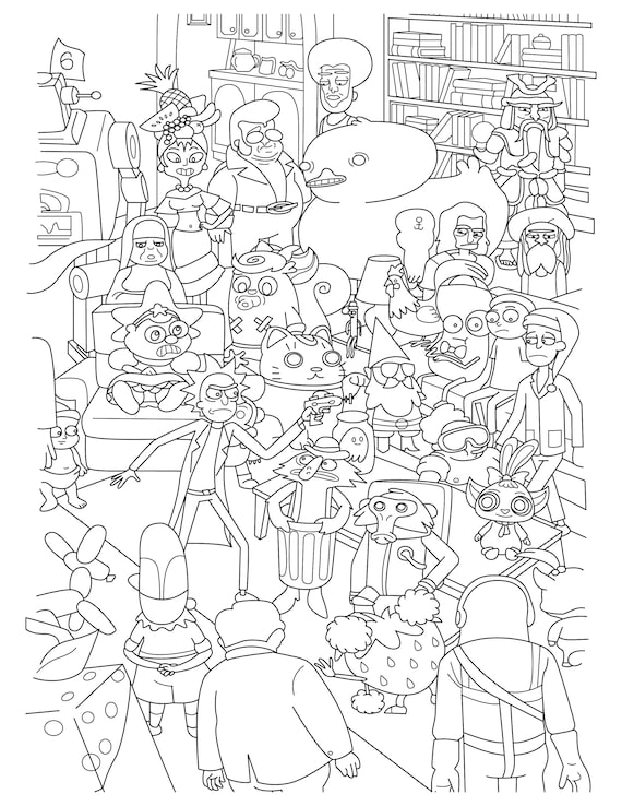 Rick and morty inspired coloring page coloring for adults pdf cartoon coloring pages