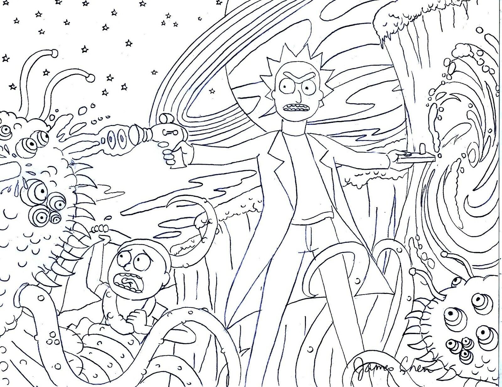 Rick morty original comic art pencil sketch on rd stock
