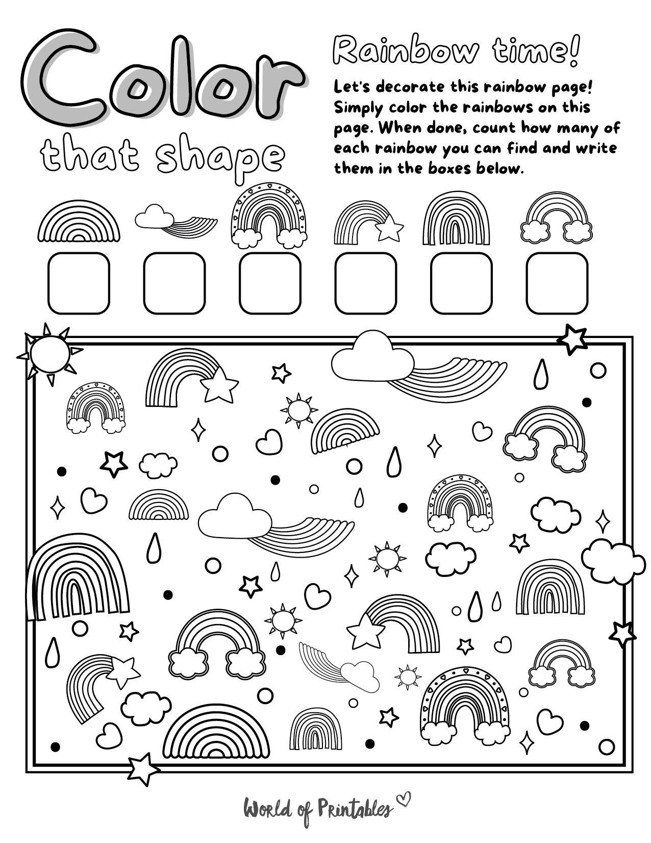 Free printable i spy rainbow coloring page game