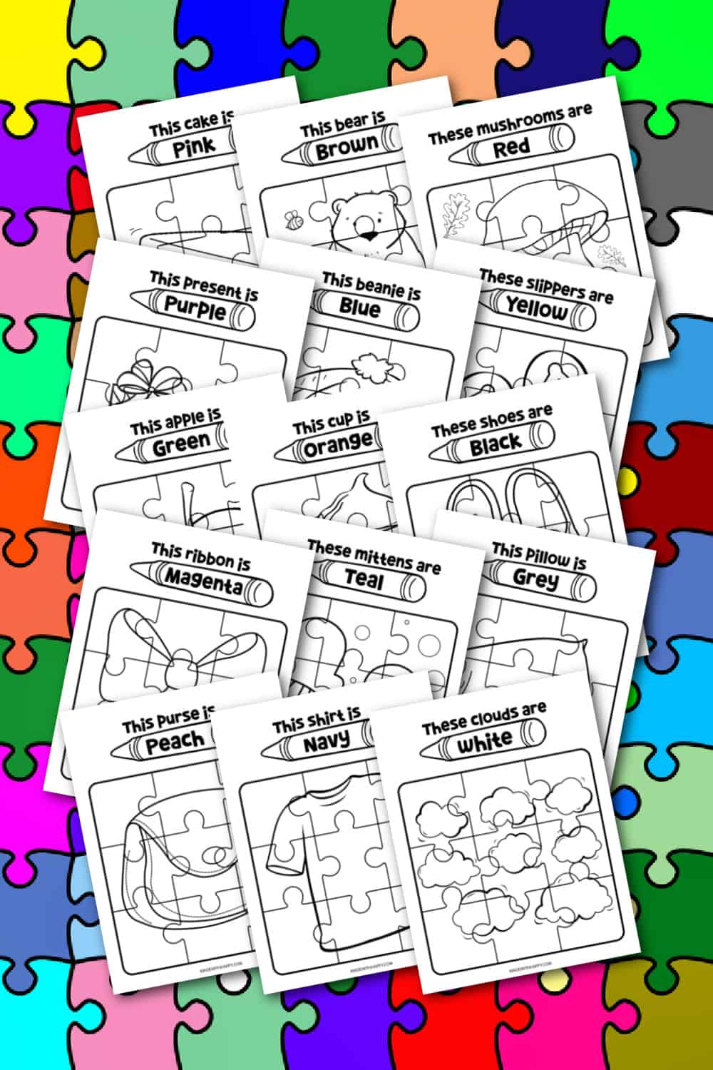 Rainbow printable color puzzles
