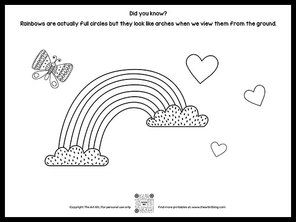 Free printable rainbow hearts butterfly coloring page â the art kit