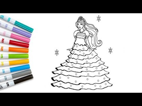 Disneys barbie rainbow dress coloring pages sheet how to color barbie princess coloring book girls
