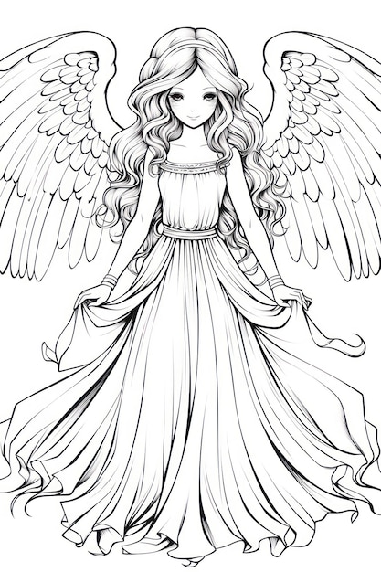 Premium ai image coloring page of a cartoon angel with wings