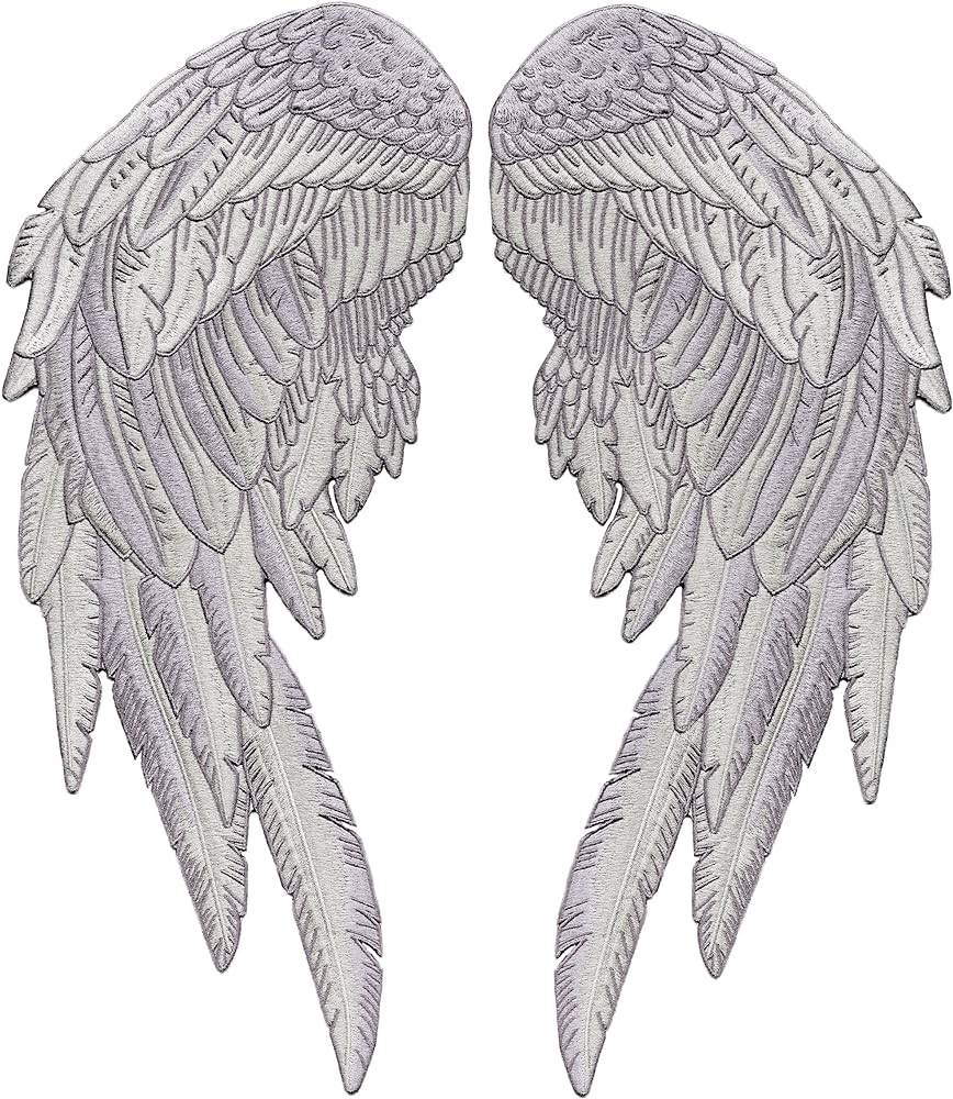 Silver angel wings â saints sinners realistic wings and feathers guardian angels patches back patch for men and women iron on embroidered large pc set